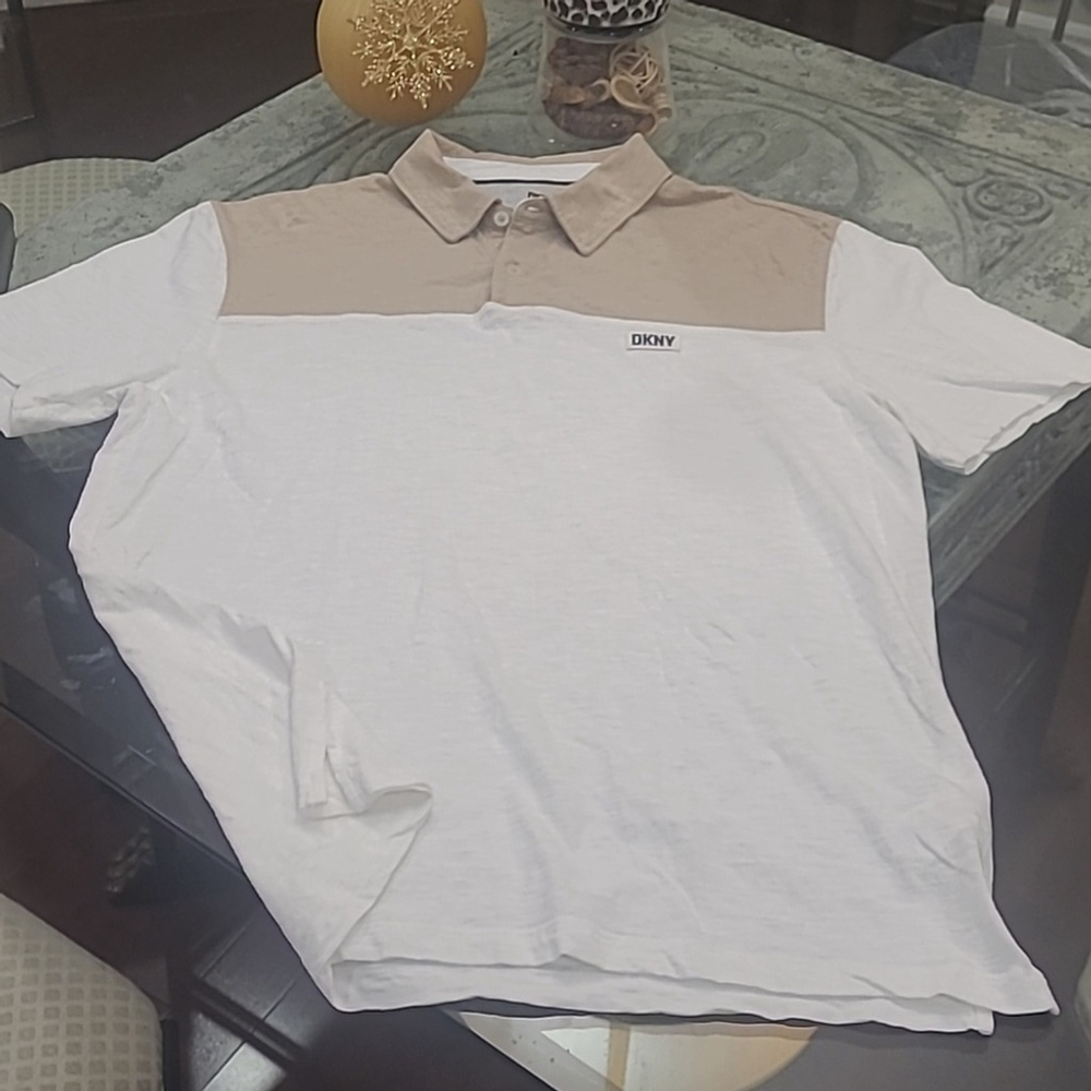 Donna Karan NY mens block color cotton polo golf shirt large new